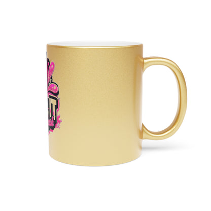 Spill-It with Meesh Metallic Mug - Fun Silver/Gold Coffee Cup for Podcast Lovers